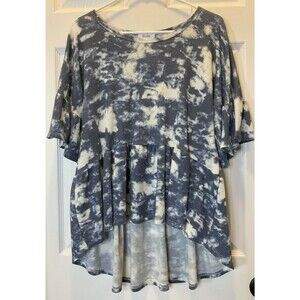 Bluivy Young Contemporary Blouse M Blue White Tie Dyed Ruffles